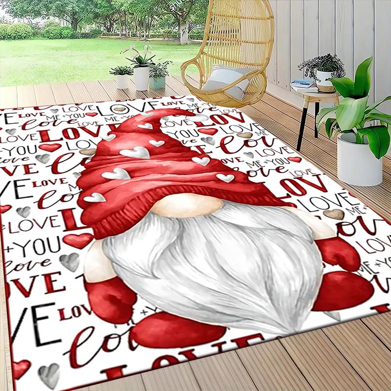 Love Gnome Heart Carpet Rug Soft Washable Anti Slip Home Living Room Sofa Mats Personalized Christmas Rug