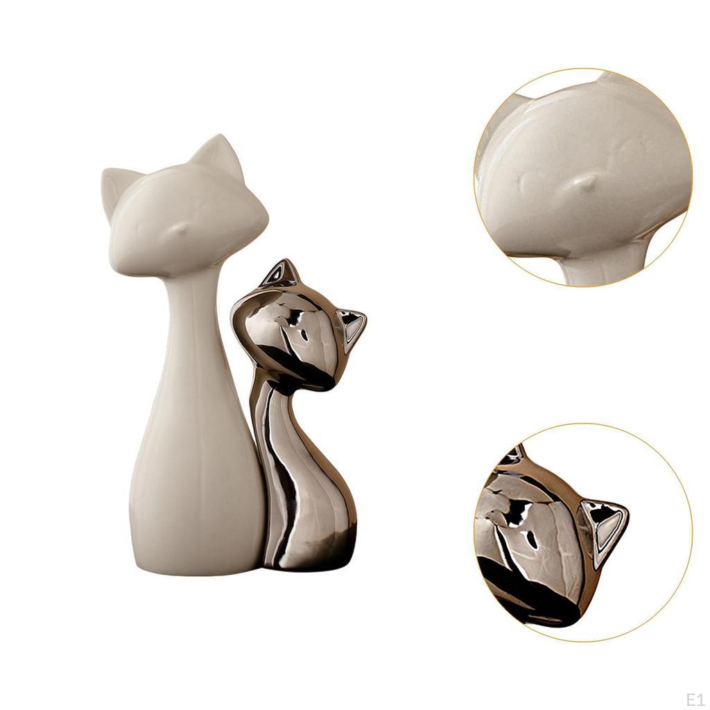 2x Cat Statue Animal Sculpture Porcelain Figurine for Home Decor Artwork Tabletop Ornament