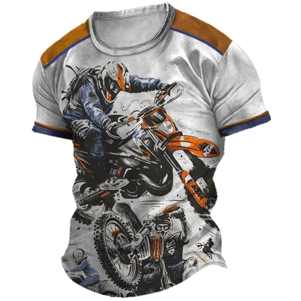 Vintage motocyklová trička pro muže 3D závodní topy s volným krátkým rukávem streetwear pánské motorkářské tričko oversized trička 6XL