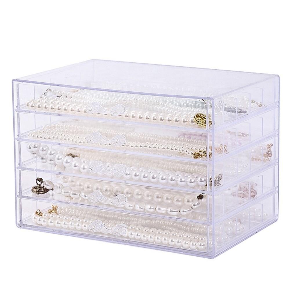 3/5 Layer Transparent Necklace Storage Box Dust-proof Jewelry Storage Drawer Gift
