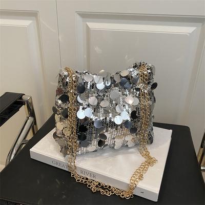 High-end Silver Sequined Underarm Bag Women's 2025 Spring and Summer Niche New French Fashion Shoulder Messenger Bag