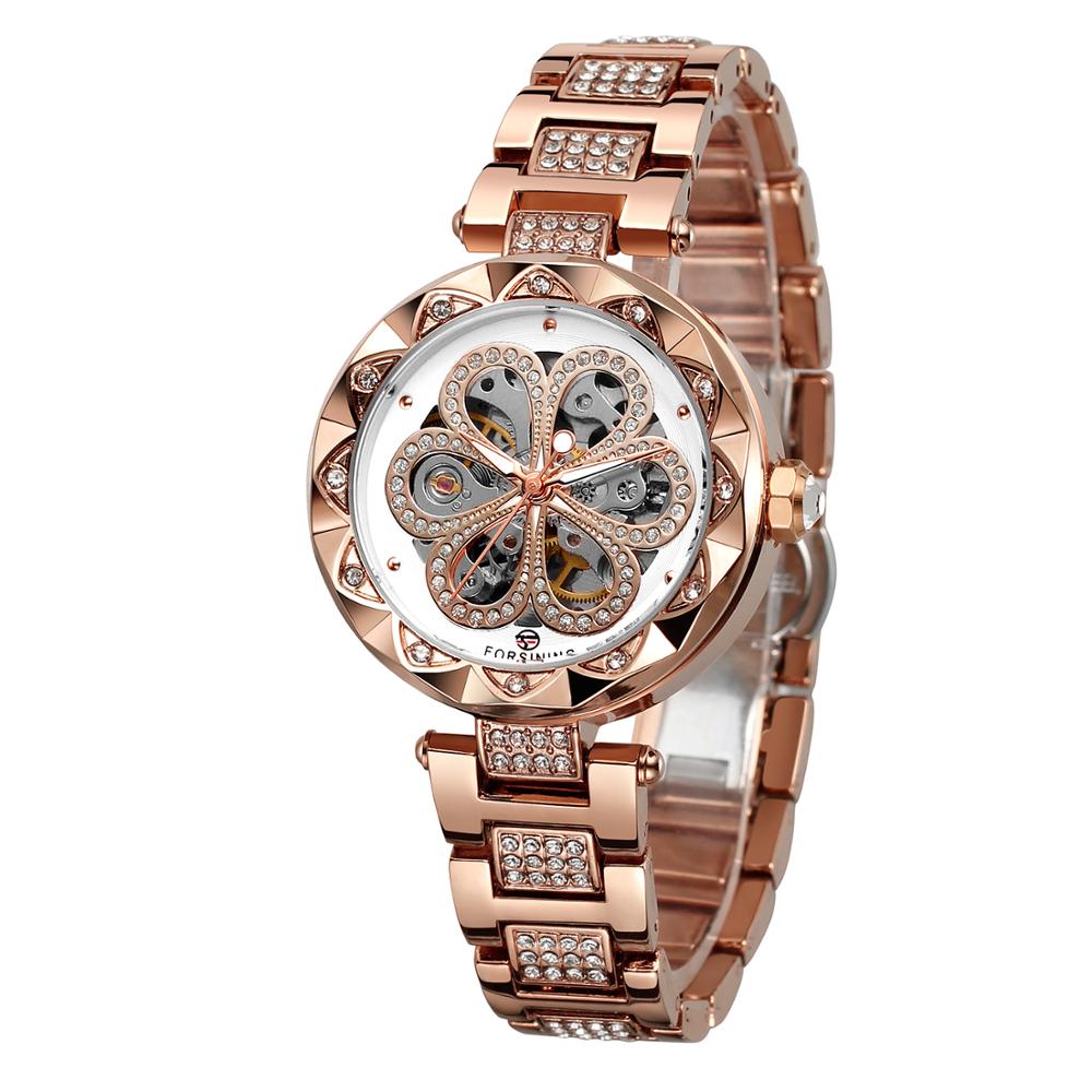 Forsining Top Brand Casual Waterproof Full Stainless Steel Automatic Mechanical Women Hight Senior Gift Glamour Elegant Watches