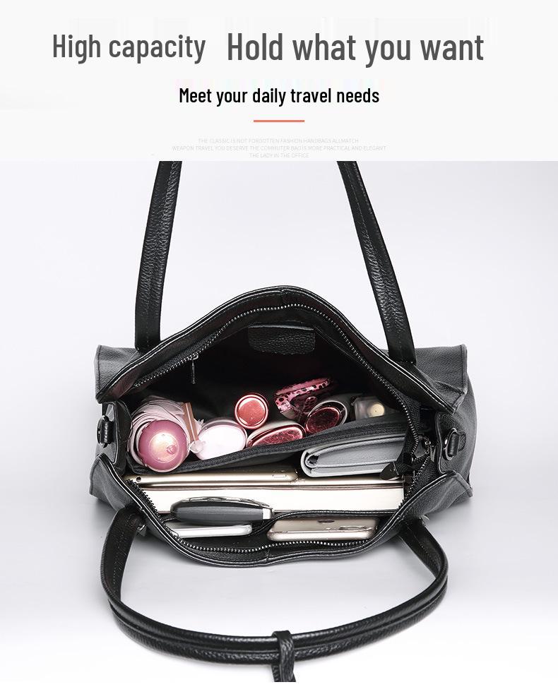 Qian Dian Women's 2025 Fashion Genuine Leather Large Capacity Cowhide Shoulder Crossbody Bag
