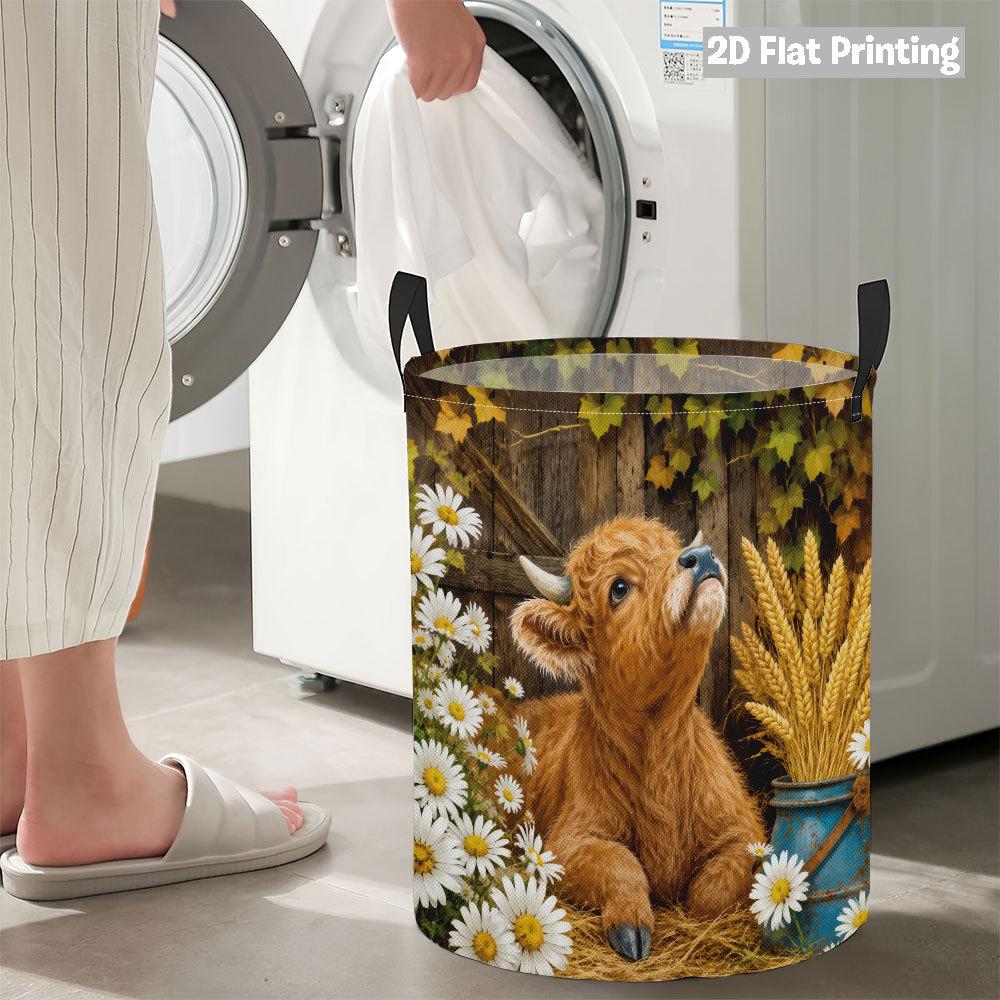 Collapsible Laundry Basket Large Round Waterproof Fabric Hamper Dirty Clothes Storage Bin Toy Organizer with Handles