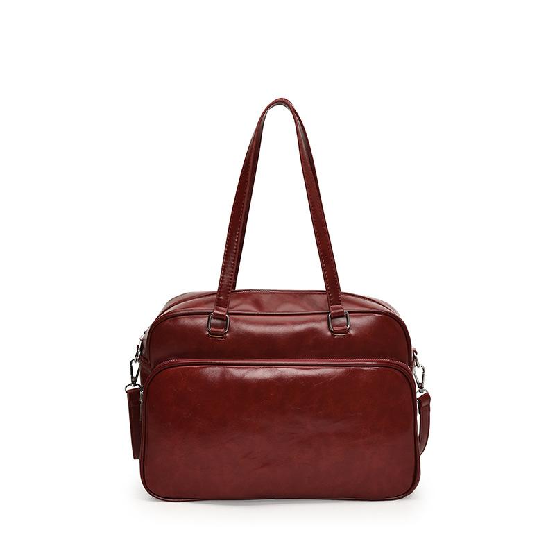 Damen Handtaschen mit großem Fassungsvermögen Herbst Winter Freizeit Reise Weinrot Schulter Retro Leder Reisetaschen