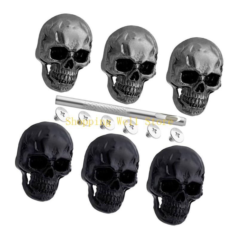 KX4B Gothic Skull Rivet Studs With Drilling Tool Skull Head Button Screws For Clothing Leather Crafting Projects Bags Belts