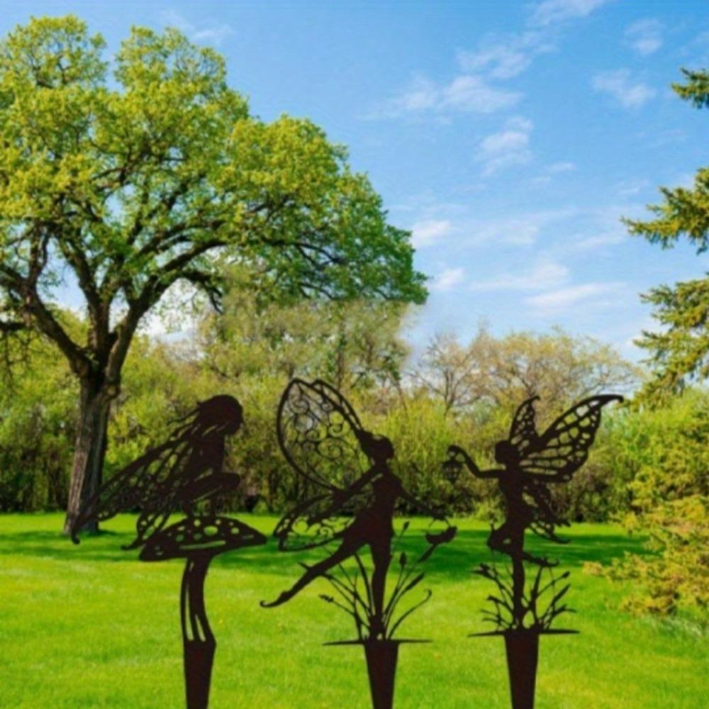 Iron Fairy Garden Stake Outdoor Metal Art Sculpture for Yard Patio Decor