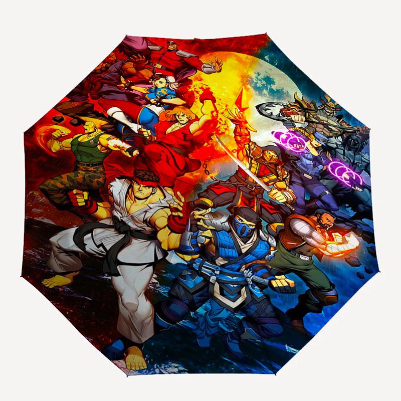 1pc Street Fighter Characters Auto Open Umbrella, Portable 3-Fold Design with 8-Bone Iron Frame, Outdoor Umbrella, Perfect Gift for Fans, Travelers, D