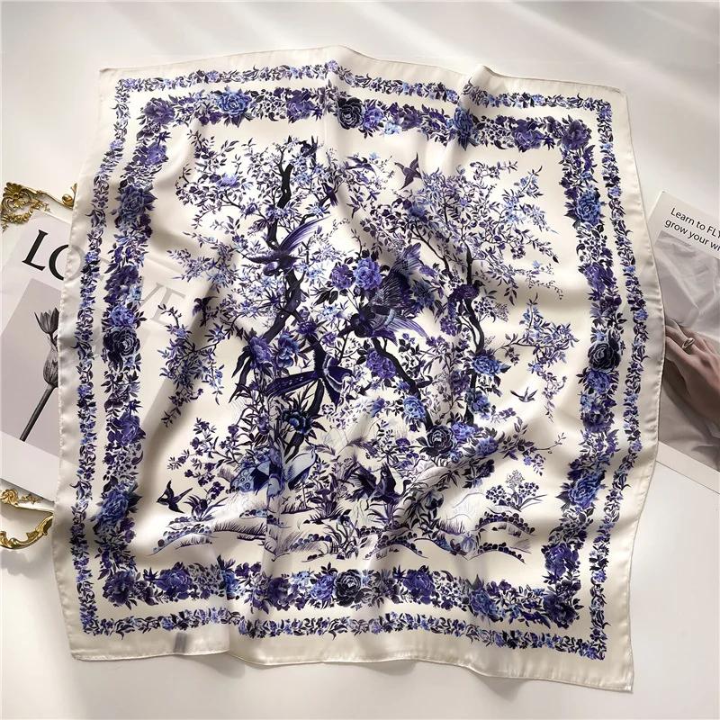 New Fashion 70X70Cmprinted Women'S Scarf Pashmina Silk Scarf Square Shawl Decorative Headband Neck Luxury Design Bandana
