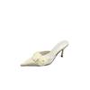 Women's Shoes Spring Pointed Toe Thin Heel High Heel Elegant French StyleSatin Flower Closed Toe Mules