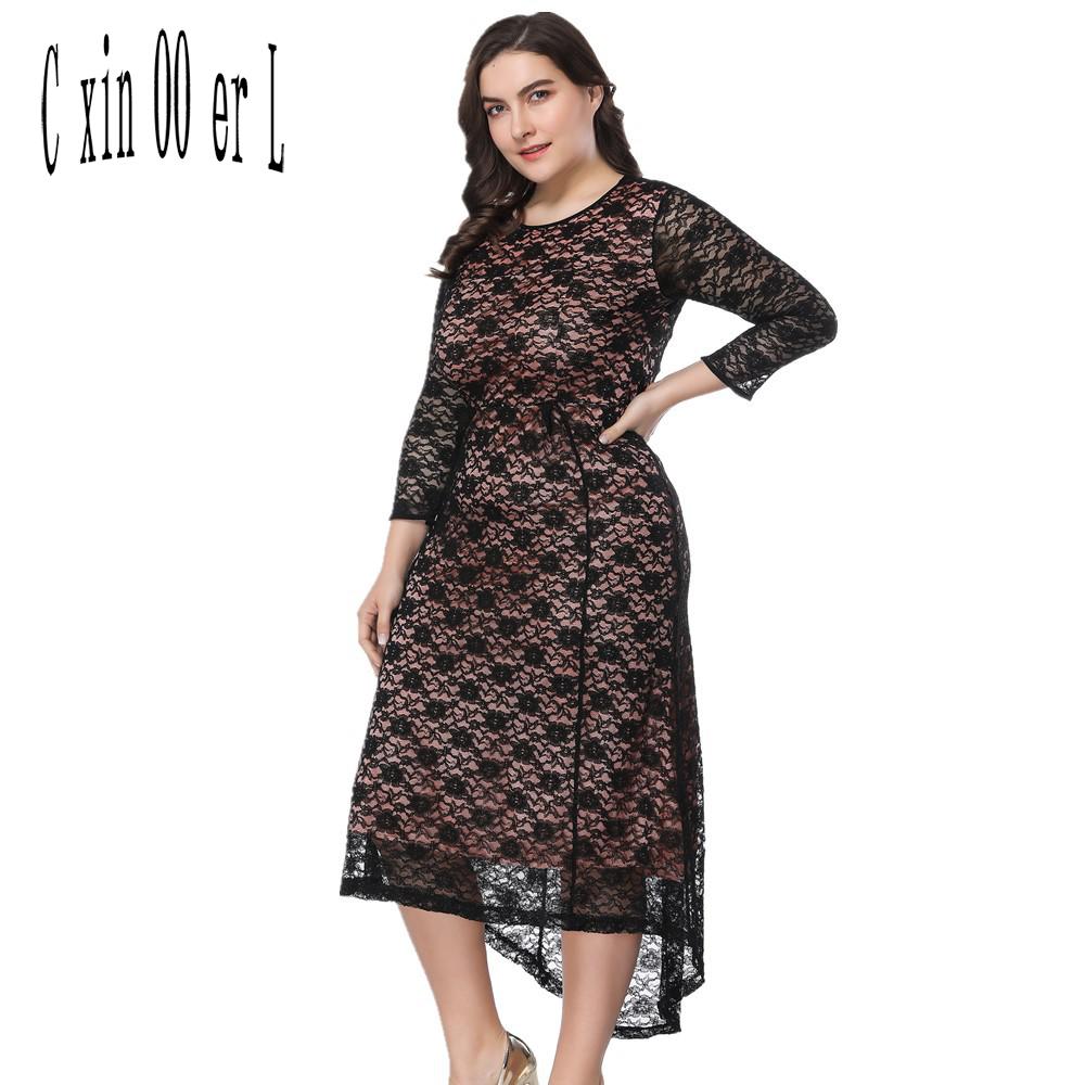 Summer Autumn Hollow Out Back Sexy & Club Women Dresses Plus Size 5xl Lace Black Dress