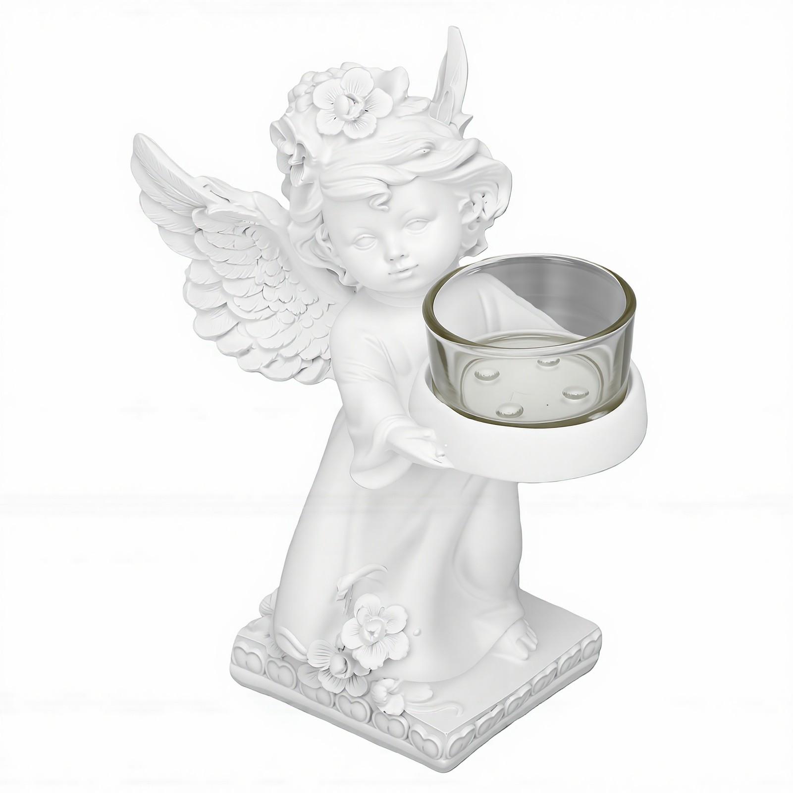 Putto Kerzenhalter mit Teelichthalter Vintage Harzstatue Dekoration für Heimdeko Romantisches Abendessen Hochzeit Nach Links Blicke