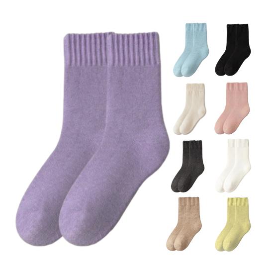 Thickened Fleece Lined Crew Socks Women Winter Socks, Solid Color Mid Calf Thermal Warm Casual for Home Use Cold Weather, Soft Hosiery Daily