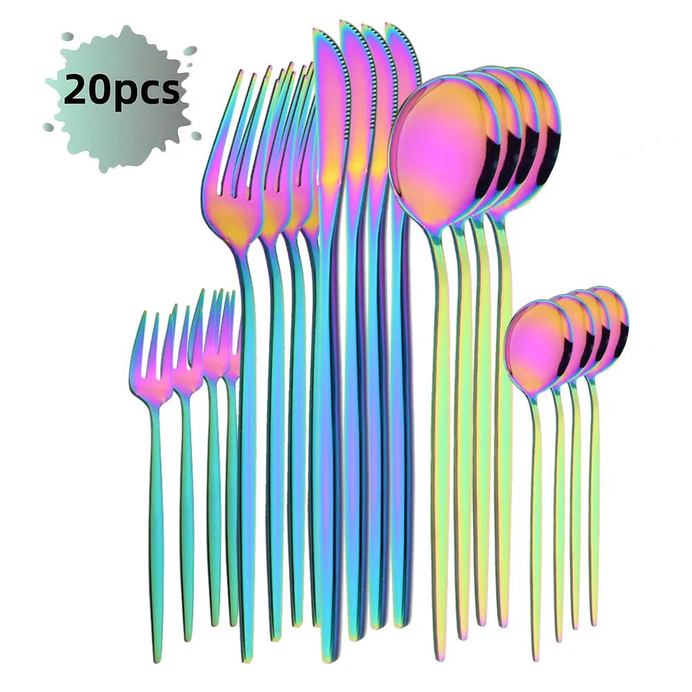 20Pcs Rose Gold Stainless Steel Flatware Cutlery Set - Modern Mirror Finish Dinnerware Set Perfect for Home Restaurant & Wedding