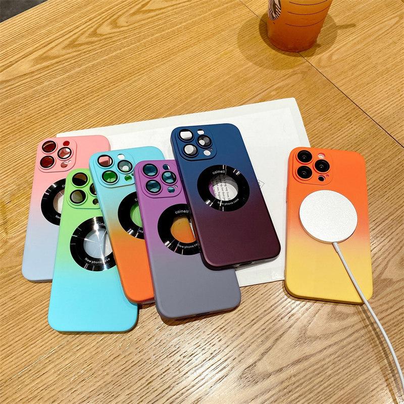Luxury Two-color Gradient Hollowed Out Magnetic Suction Wireless Charging Case Suitable for iPhone 14 13 12 11 Pro Max Anti-fall Cases