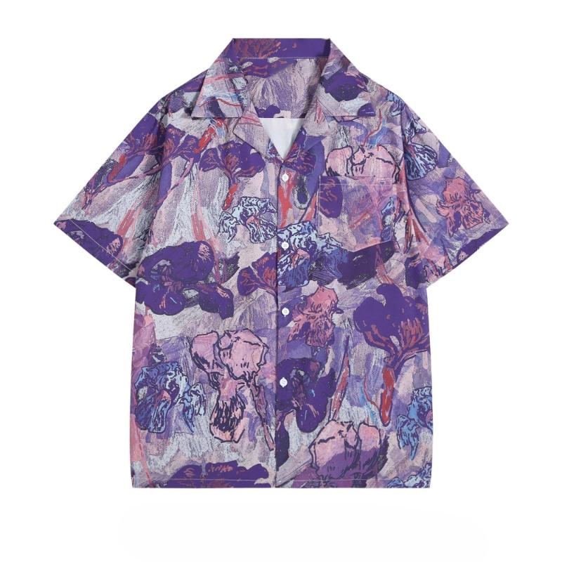 Retro Printed Women's Short Sleeved Shirts Single Breasted Shirt with Pocket Loose Medium Length Versatile Lapel Blouses