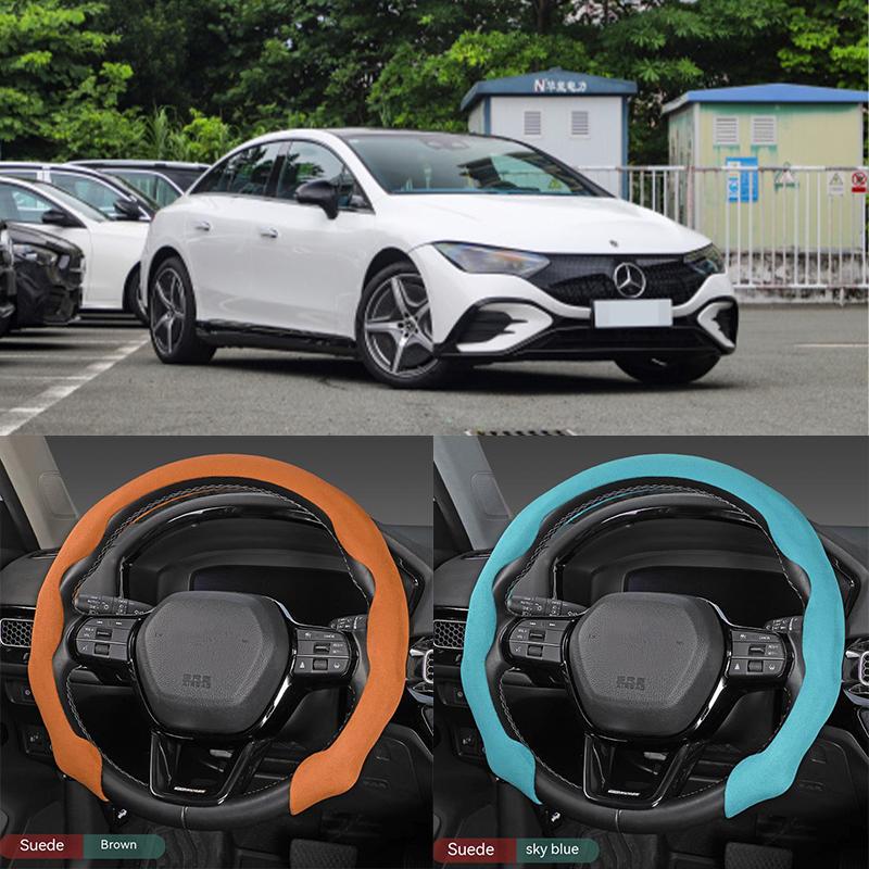 

Универсальный автомобильный чехол на руль для Mercedes Benz из углеродного волокна, нескользящий, украшение интерьера автомобиля Suede Black A
