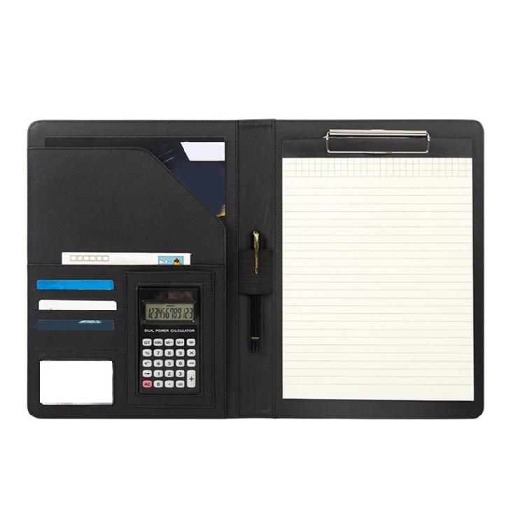 PU Leather Conference Folder with Clipboard Multiple Pocket Card Pocket Pen Slot Clipboard Business Document File Folder