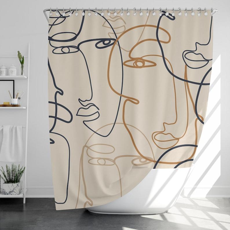 

Minimalist Line Shower Curtain With 12 Hooks, 100% Waterproof, Modern Bathroom Decor, Housewarming Gift W60H190(CM)-1 Pcs
