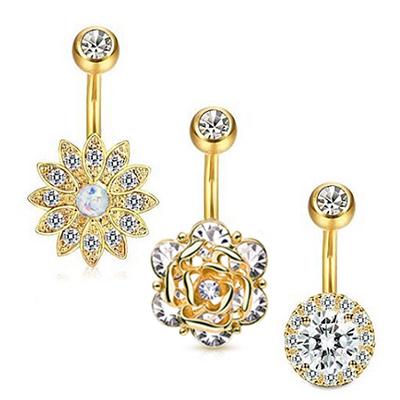 3 Piezas Exquisito Ópalo Ombligo Piercing de Ombligo Anillo de Ombligo de Diamante Set