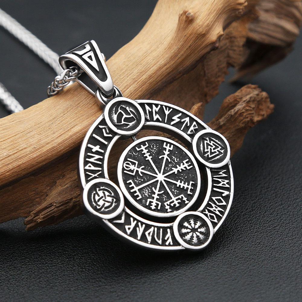 Nordic Vikings Rotate Rune Pendant Necklaces For Men 316L Stainless Steel Viking Compass Necklace Fashion Amulet Jewelry Gifts