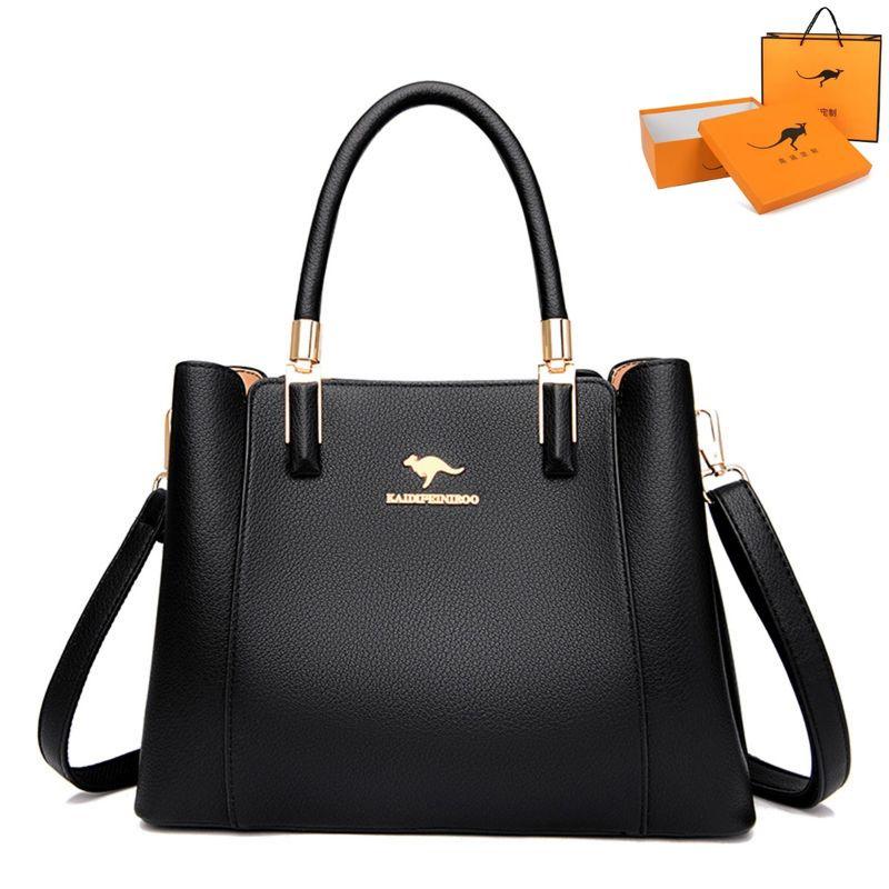 

Kangaroo Elegant Middle-Aged Gift Genuine Leather Women s Bag Black (gift box)