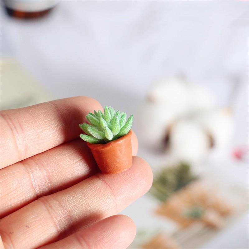 5PCS 1:12 Dollhouse Miniature Green Flower Plant Potted Plants Succulent Plants Home Decor