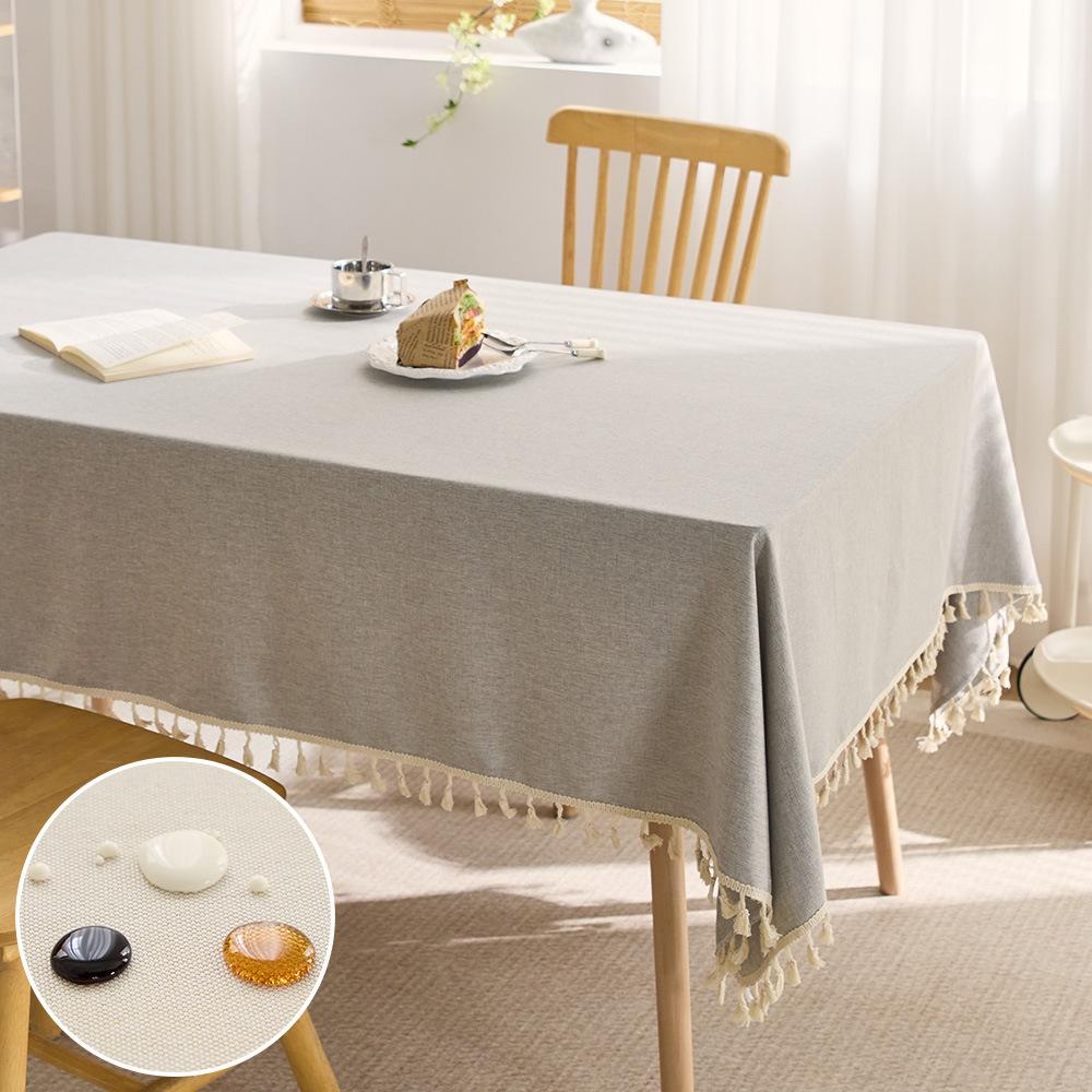 Solid Color Cotton Thread Tassel Tablecloth Heat-proof Waterproof Stain Resistant Coffee Table Cloth Rectangular Desktop Protective Cloth 1pcs