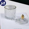 European Retro Glass Jar with Lid Transparent Gold Jewelry Cotton Swab Storage Box Tea Candy Tank Sugar Bowl Makeup Brush Holder