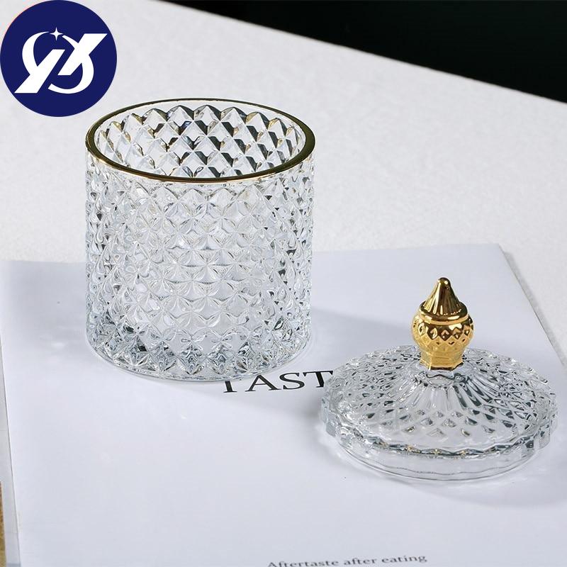 European Retro Glass Jar with Lid Transparent Gold Jewelry Cotton Swab Storage Box Tea Candy Tank Sugar Bowl Makeup Brush Holder