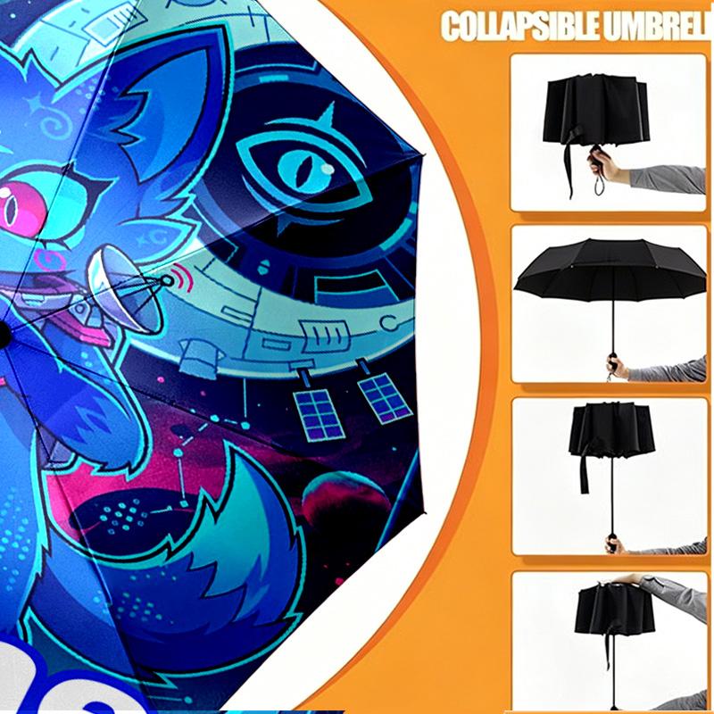 Custom Name Personalized Cosmic Bot Crew Print Umbrella, Auto Open Close, 8‑Rib Sturdy Frame, Commute Camping Hiking Use, Birthday Gift