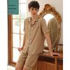 Dream Silk Brocade Summer Ice Silk Pajama Set: Unisex Short Sleeve Two-Piece with Loose Grid Pattern