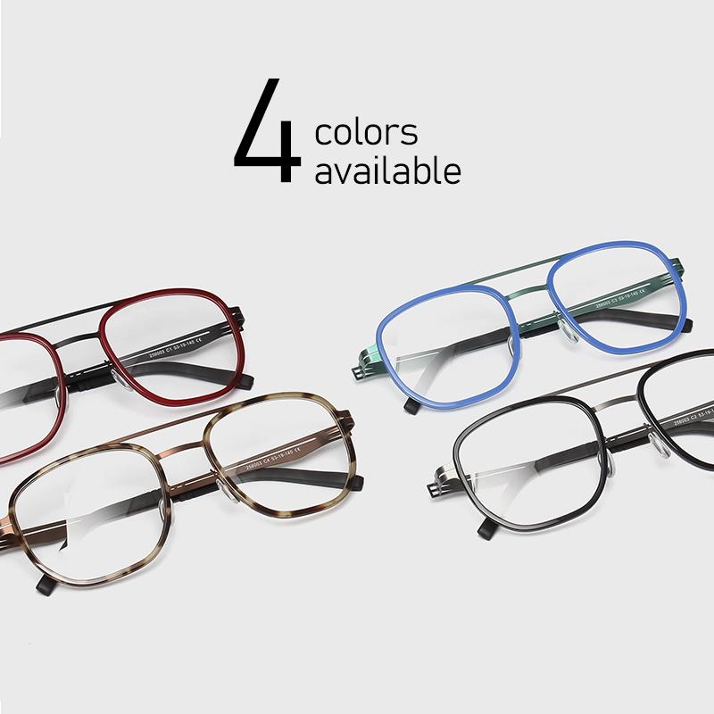 Vintage Double-Bridge Ultra-light Glasses ALL Stainless Steel Square Eyeglass for Women Men Acetate Retro Optical Eyewear