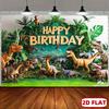 "Happy Birthday"—Realistic dinosaur characters, lush green plants and bright colors, suitable for indoor and outdoor party