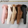 BITCED Women's Short-Length Puffer Coat Winter Fleece-Lined Thickened Cotton Jacket with Large Fur Collar Bread-Style Outerwear