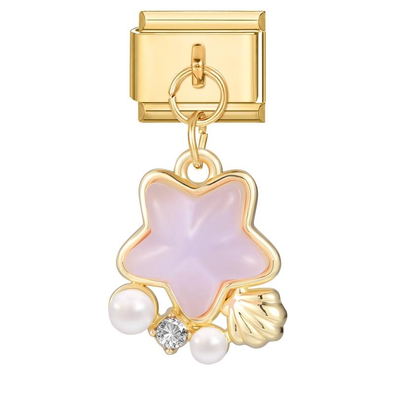 Vintage Gold Color Heart Star Cloud Rose Tulip Pendant Italian Charm Links Stainless Steel Fit 9mm Italian Bracelet DIY Jewelry