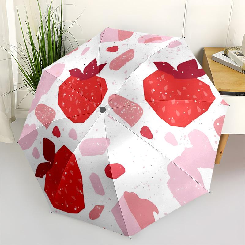 1pc Strawberry Pattern Automatic Folding Umbrella - Portable Collapsible Design, 8-Rib Iron Frame, Durable Fabric yy251125089