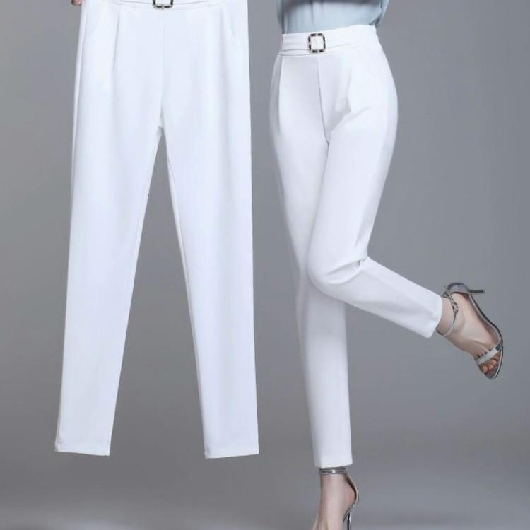 Elegant høy midje elastiske haremsbukser for kvinner Pendler Uformelle Capri-bukser Mote Ensfargede lommer Sashes Bukser 4XL