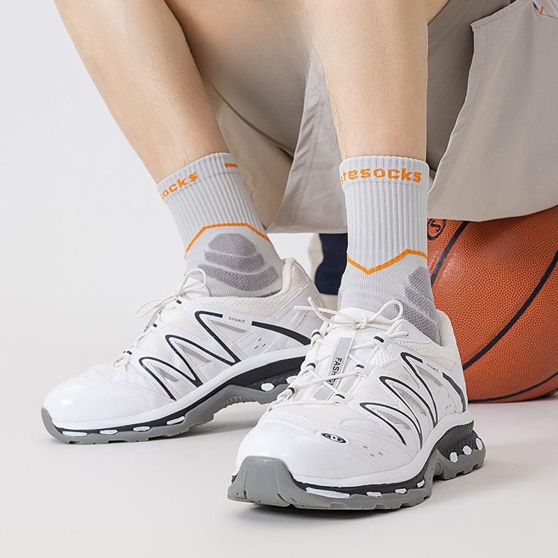 Autumn Men's Professional Sports Mid-calf Socks, Breathable and Sweat-absorbing, Trendy Letter Running Towel Bottom Shock-absorbing Socks
