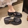 Stepping on shit feeling thick-soled soft leather bag head half slippers women's summer wear round head one pedal muller shoes high-heeled cool slipp