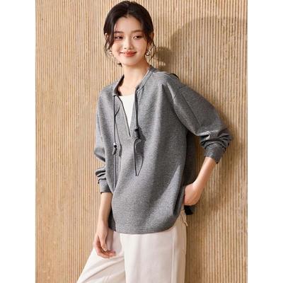 Women's V-Neck Color Block Loose Sweatshirt