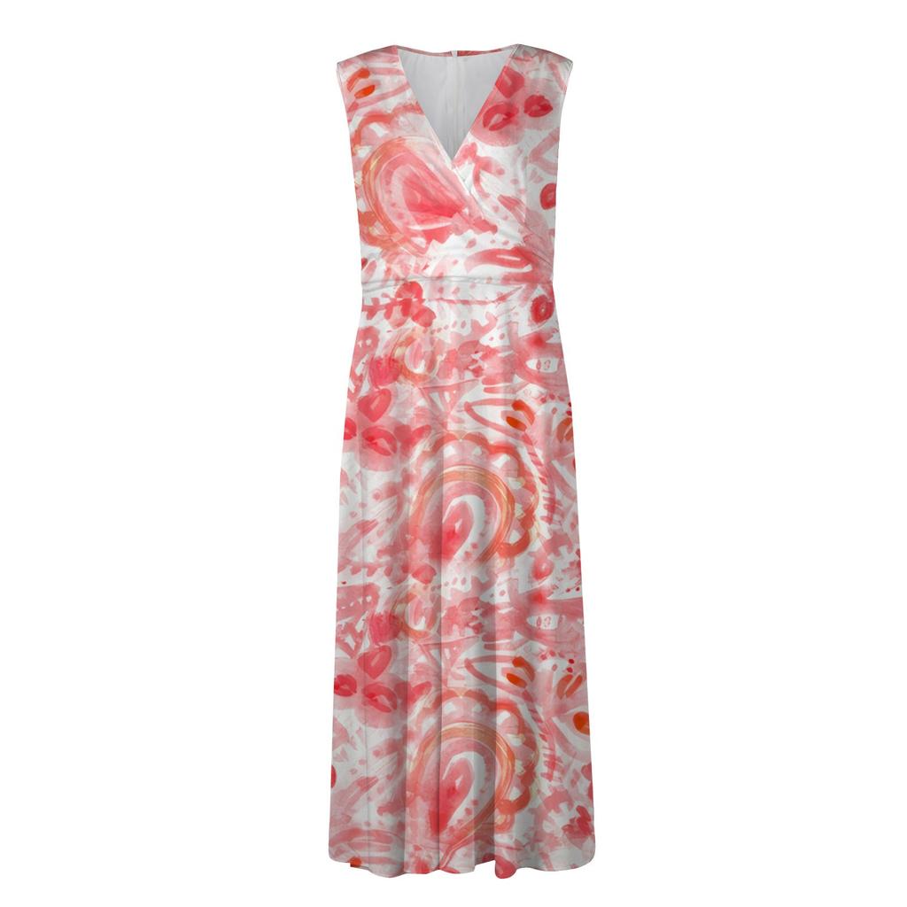 Women's Long Dress Maxi Dress Casual Dress Summer Casual Sleeveless V Neck Boho Waist Retraction Printed Dress
