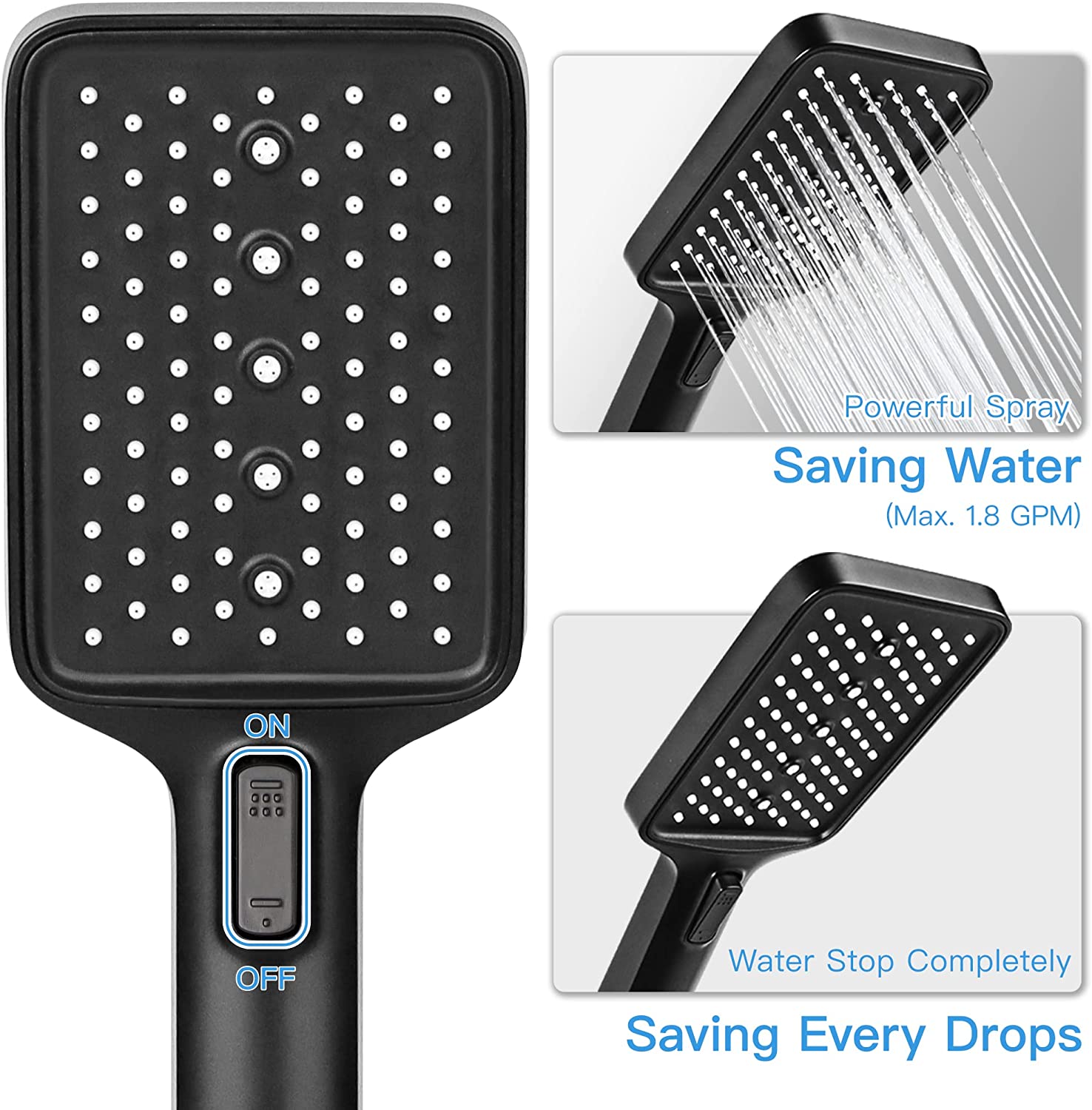 Modern High Pressure Chrome ABS Plastic Liquid Silicone RV Shower One-key Pause Head Large Rectangle Panel Bathroom Accessories (as the picture,Plastic)