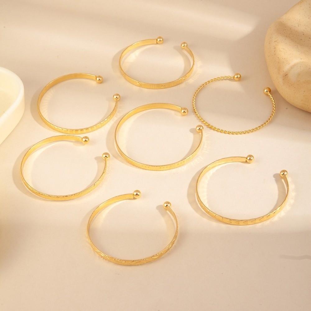 7 Pcs/Set Stackable Gold Color Bracelets Versatile Heart Prints Bracelets Women