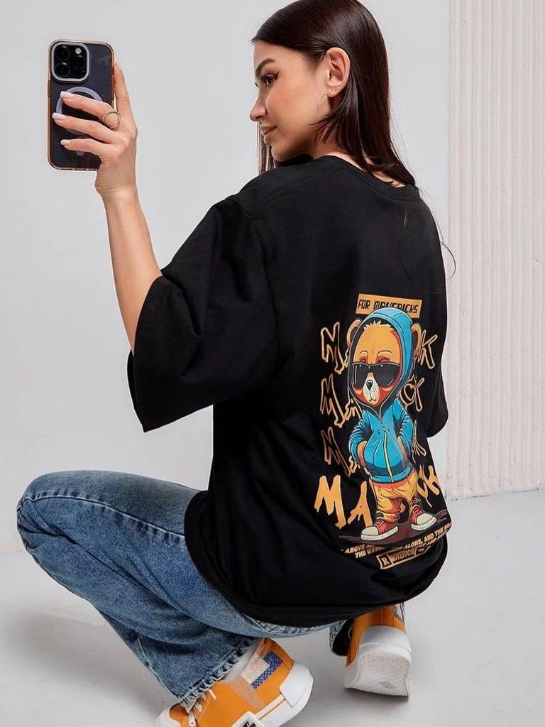 Street Hip Hop Bear Printed T-shirt Men Women Casual Loose Oversized Short Sleeve Unisex Short Sleeved Male Female Clothing