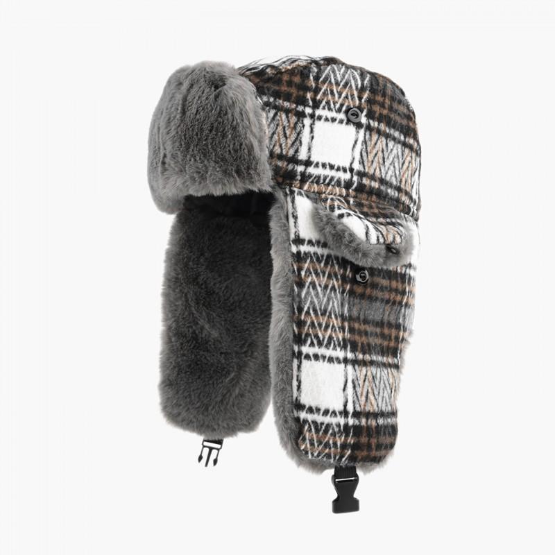 Unisex Retro Plaid Fleece Lined Beanie Hat Winter Warm Ear Protection Cap Cycling Outdoor