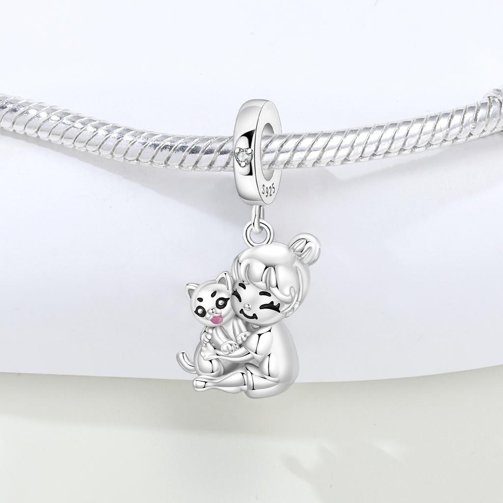 Copper Cat Hug Animal Pet Beads Original Pendants Bracelet Charm Jewelry Party Diy Trendy Gifts