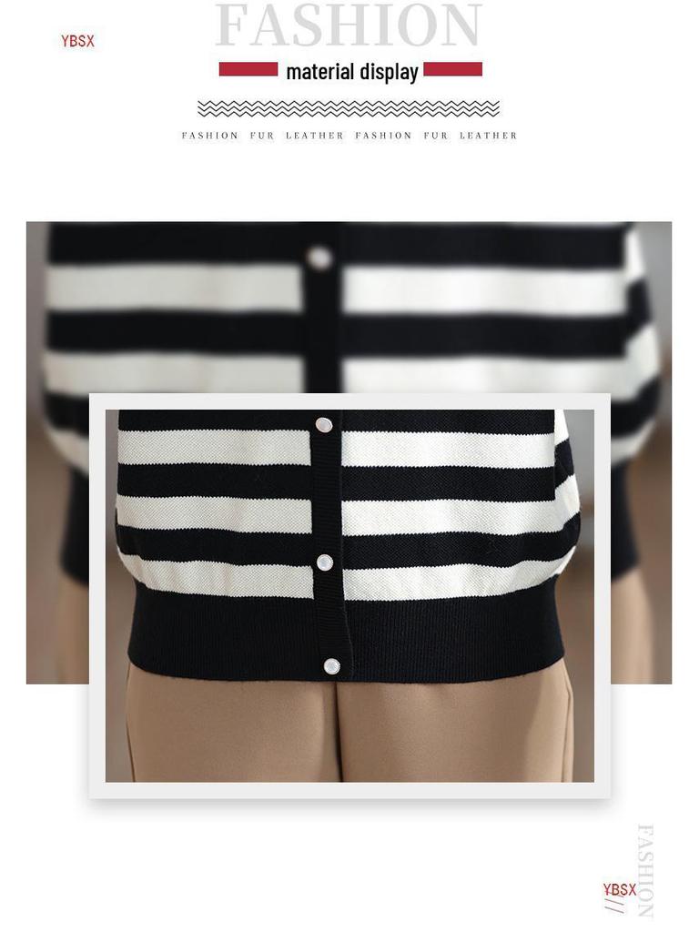 Mom's 2025 Autumn Striped Long-Sleeve Knit Sweater for Middle-Aged & Elderly Women