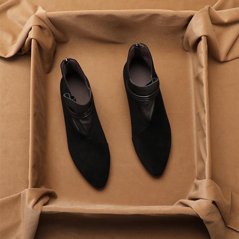 Fashion AIYUQI Women's Ankle Boots 2025 Pointed Toe Vintage Thick Heel Cow Suede Women's Short Boots Large Size Plus Suede Female Boots
