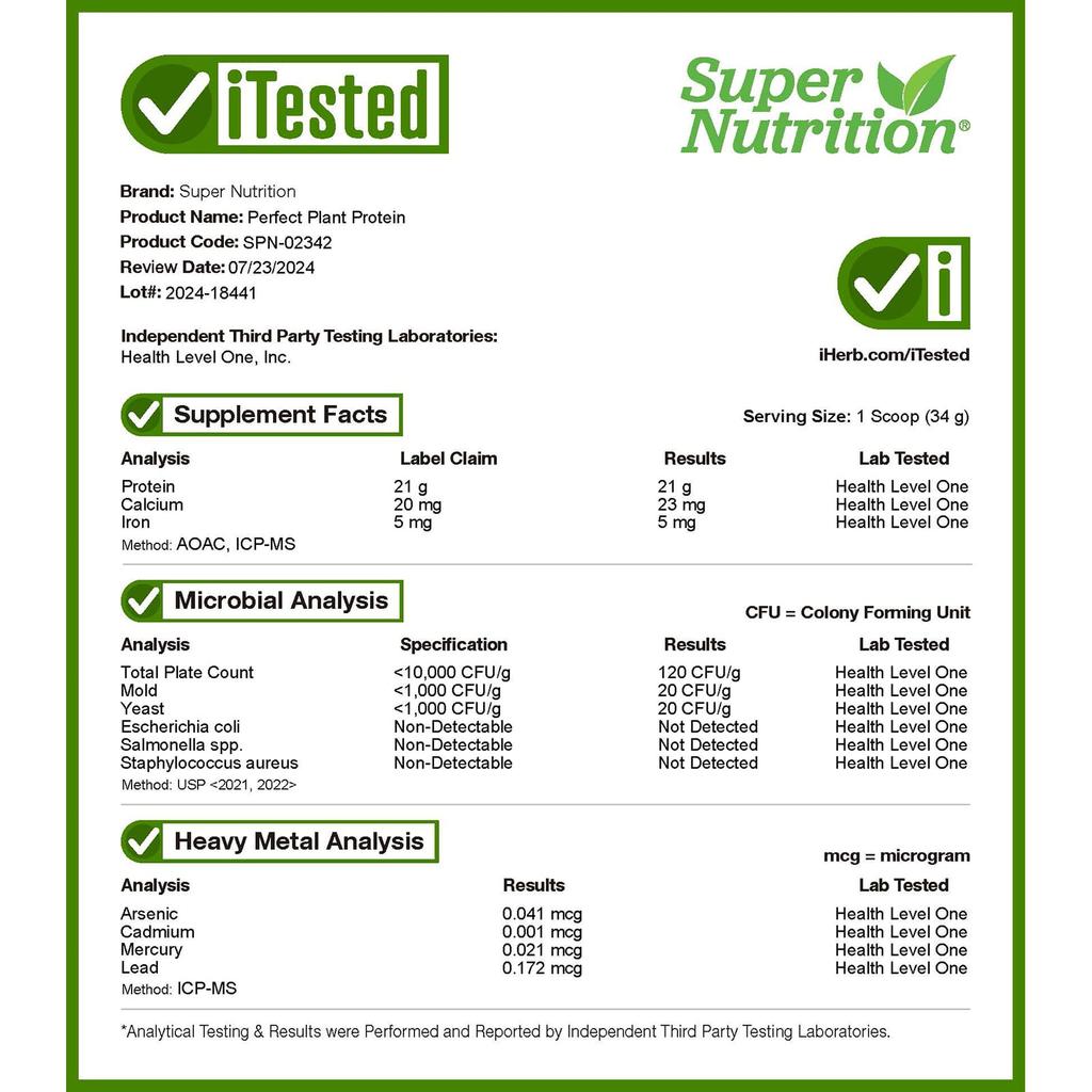 Super Nutrition Perfect Plant Protein, Vaniljesmak, 2,2 lb (1020 g)